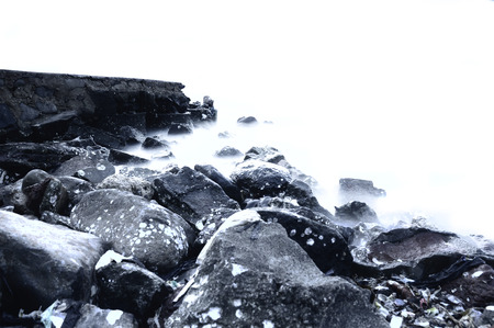 Black and White of stone and waterの写真素材