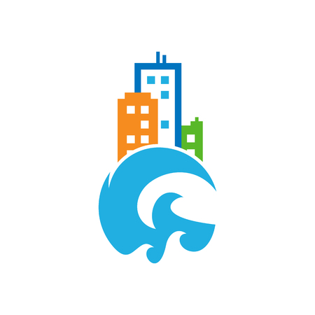 Wave Town Logo Icon Designのイラスト素材