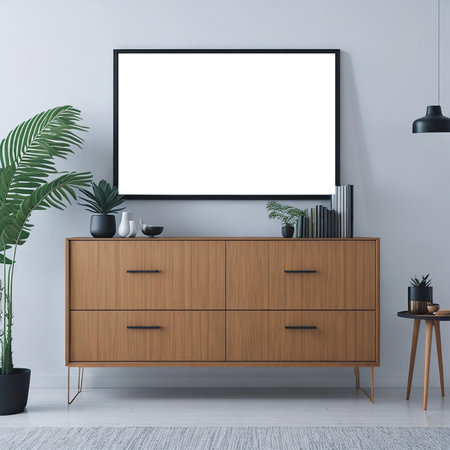 Minimalist wall art frame mock up interiorの素材