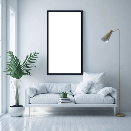 Minimalist wall art frame mock up interiorの素材