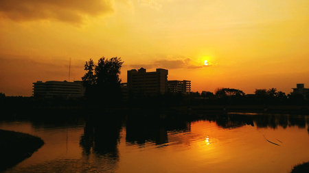 Buildings with sunset backgroundの素材