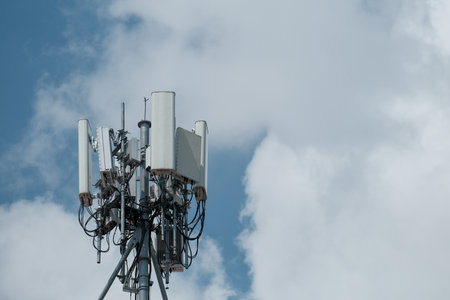 Telephone towers and light polesの写真素材