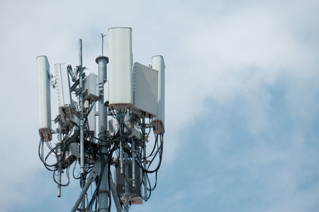 Telephone towers and light polesの写真素材