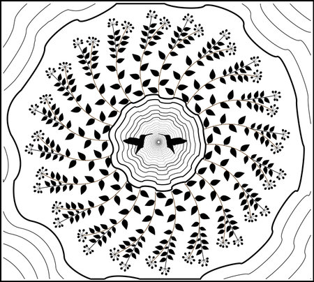 Floral wreath design with Birds in the circle - Illustration Flower, Single Flower, Springtime, Circle, line, curveのイラスト素材