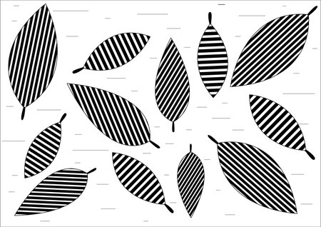 Leaf design with stripes.- illustration, white background, wallpaper, nature,horizontal , vertical lineのイラスト素材