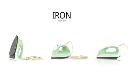 Set of steam iron isolated on whiteの写真素材