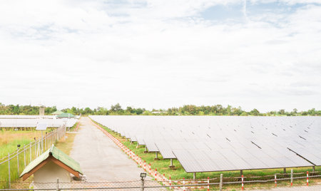 solar panels alternative electricity source with the sunny sky. Blue solar panels. background of...