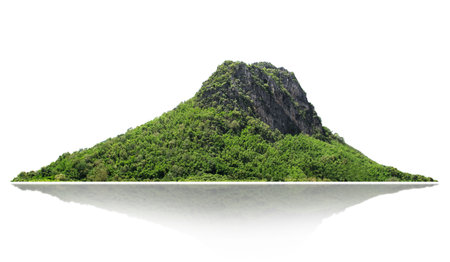 Panorama island, hill, mountain isolated on a white background. with clipping path, for photo montage. Used for graphicsの写真素材