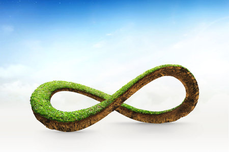 3d illustration of infinity environment concept. infinite earth land with green grass isolated. Eco...