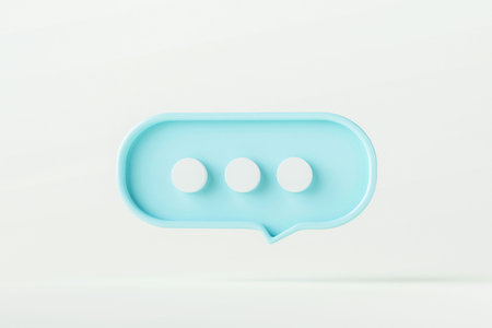 Blank speech icon dialog bubble isolated on white 3d background with empty blue message speak symbol...
