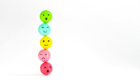 Customer choose emoji emoticons happy mood on emotions satisfaction meter, evaluation, Increase rating, Satisfaction and best excellent services rating concept, Feedback concept design, 3d render.の写真素材