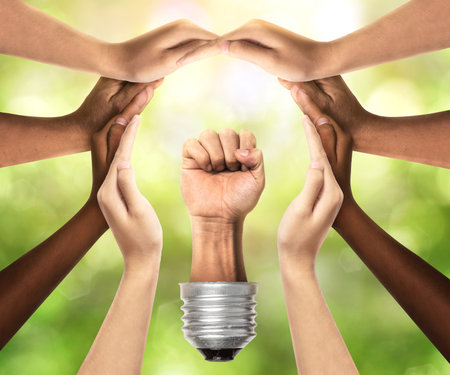 People power concept and diversity populist inspiration as a social movement idea. Human rights concept and a diverse society protecting, image as a symbol for social justice and international law.の写真素材