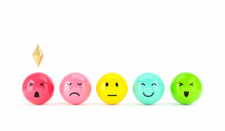 Set of emoji emoticons with sad and happy mood, evaluation, Increase rating, Customer experience, Satisfaction and best excellent services rating concept, Customer service evaluation. 3d render.の写真素材