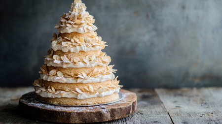 A Danish kransekake, a festive almond ring cake tower.の素材