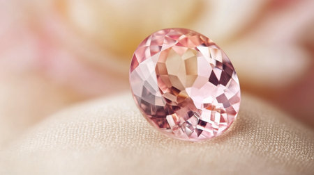 A flawless morganite gemstone with delicate pink hues, placed elegantly on a soft, plush background.の素材