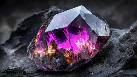 A rare and stunning musgravite gemstone, shimmering with deep gray and violet tones.の素材