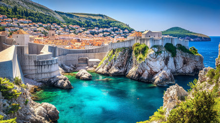 The historic beauty of Dubrovnik, Croatia, with its well-preserved medieval walls and stunning coastal views.の素材