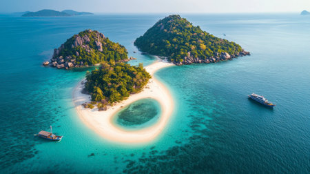 Surreal beauty of Koh Nang Yuans sandbar connecting three small islands.の素材