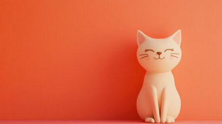 A cute cartoon cat figure sitting with a playful expression on a pastel background.の素材
