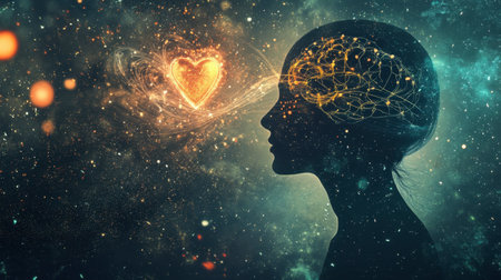 Abstract shapes of brainwaves and heartbeat lines to illustrate emotional stimulationの素材