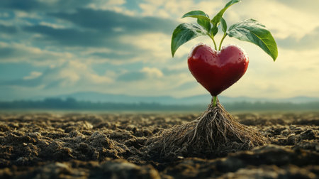 A heart growing roots, symbolizing grounding in emotional maturityの素材