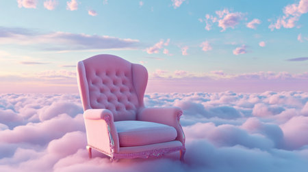 A solitary princess chair on a cloud-like background, evoking fantasy and elegance.の素材