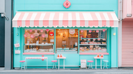 Kawaii-themed shopfront in Takeshita Street without customers.の素材