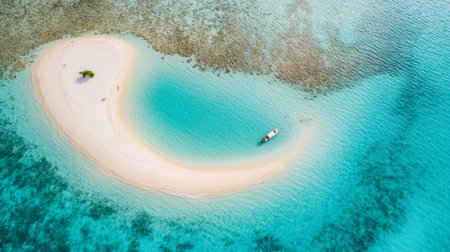 Drone shot of Koh Nang Yuan sandbar connecting tiny islands with emerald waters all aroundの素材