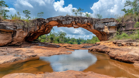 Natural rock bridge over stream in Namtok Pha Charoen National Park.の素材