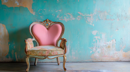 Single ornate chair with heart-shaped frame and whimsical pastel theme, perfect for a fairy tale room.の素材