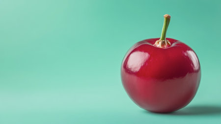A cranberry centered on a pastel green background, highlighting its glossy skin.の素材