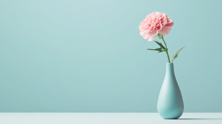 A carnation in a minimalist ceramic vase on a pastel background.の素材