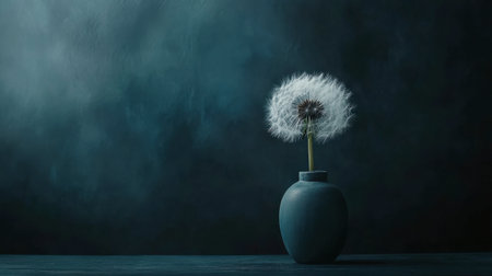 A dandelion fluff in a small vase, dreamy and minimal setting.の素材