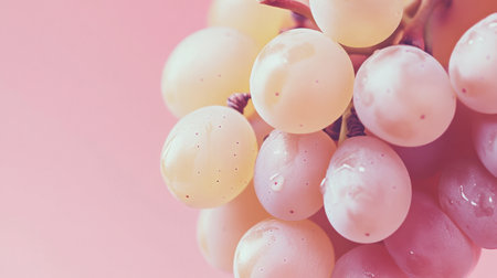 One white grape on a soft coral background, light and juicy.の素材