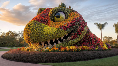 A unique floral sculpture at Flora Park, designed to blend creativity and natural beauty.の素材