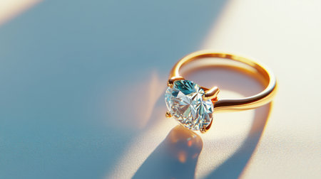 A stunning gold ring featuring a large, sparkling diamond. This elegant jewelry piece captures light beautifully, making it perfect for special occasions or as an exquisite gift.の素材