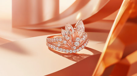 A stunning rose gold ring featuring intricate designs and sparkling diamonds, perfect for special occasions or everyday elegance, showcasing luxurious craftsmanship.の素材