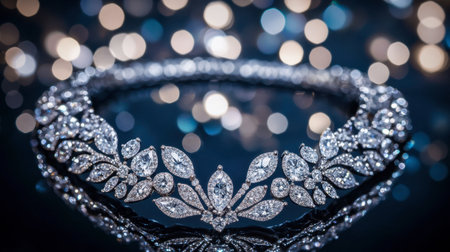 Stunning diamond necklace featuring intricate design and sparkling bokeh background, perfect for luxury jewelry showcases and elegant fashion moments.の素材