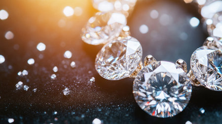 A close-up image of sparkling diamonds set in a delicate bracelet, showcasing their brilliance and elegance against a dark background. Perfect for luxury themes.の素材