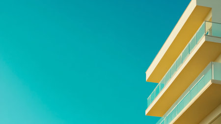 A stunning modern building showcasing a clean design against a vivid blue sky. The image captures architectural beauty and contemporary living.の素材