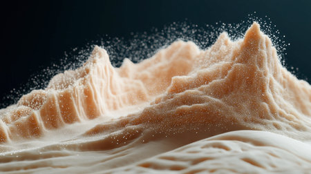 This stunning image showcases textured sand dunes glowing with glimmering particles, creating a serene and atmospheric landscape ideal for various creative projects.の素材