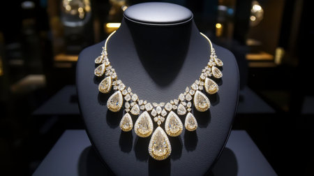 This striking gold necklace with diamonds showcases exquisite craftsmanship and design, perfect for formal occasions or as a treasured gift option.の素材