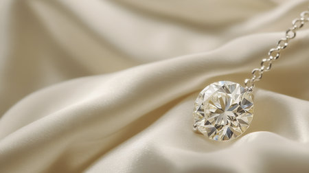 A stunning diamond pendant rests elegantly on smooth satin fabric, showcasing its brilliance and luxury. Perfect for jewelry lovers and fashion enthusiasts.の素材