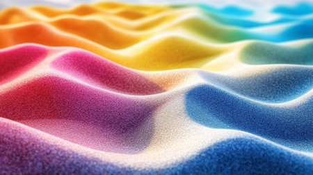 A stunning abstract representation of colorful waves resembling sand, showcasing a smooth texture and a harmonious blend of warm and cool colors. Perfect for artistic projects.の素材