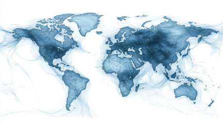 Vibrant abstract illustration of a blue world map, showcasing unique patterns and textures. Perfect for artistic and educational applications.の素材