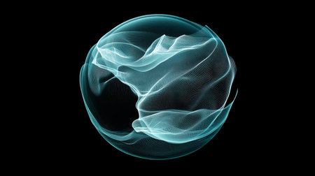 This abstract image features delicate waves flowing within a sphere, evoking a sense of motion and fluidity. Ideal for technology or art projects.の素材