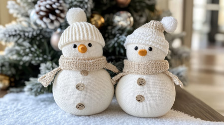 Adorable snowmen decorations perfect for winter and Christmas festivities. These warm and inviting ornaments add a playful touch to any home decor.の素材