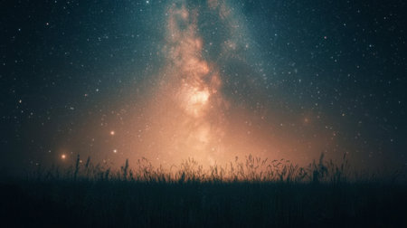 A serene night sky featuring a captivating nebula with twinkling stars over a dark field. This cosmic scene invites exploration and awe.の素材