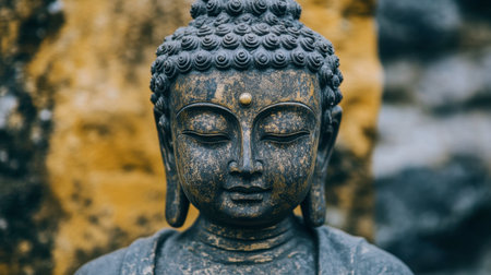 This image captures a serene Buddha statue, reflecting tranquility and spirituality. The intricate details and calm expression evoke a sense of peace and meditation.の素材