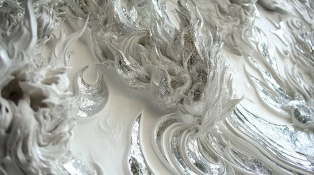 This stunning abstract texture features elegant silver and white flames, showcasing a blend of artistic detail and modern design for a luxurious aesthetic.の素材